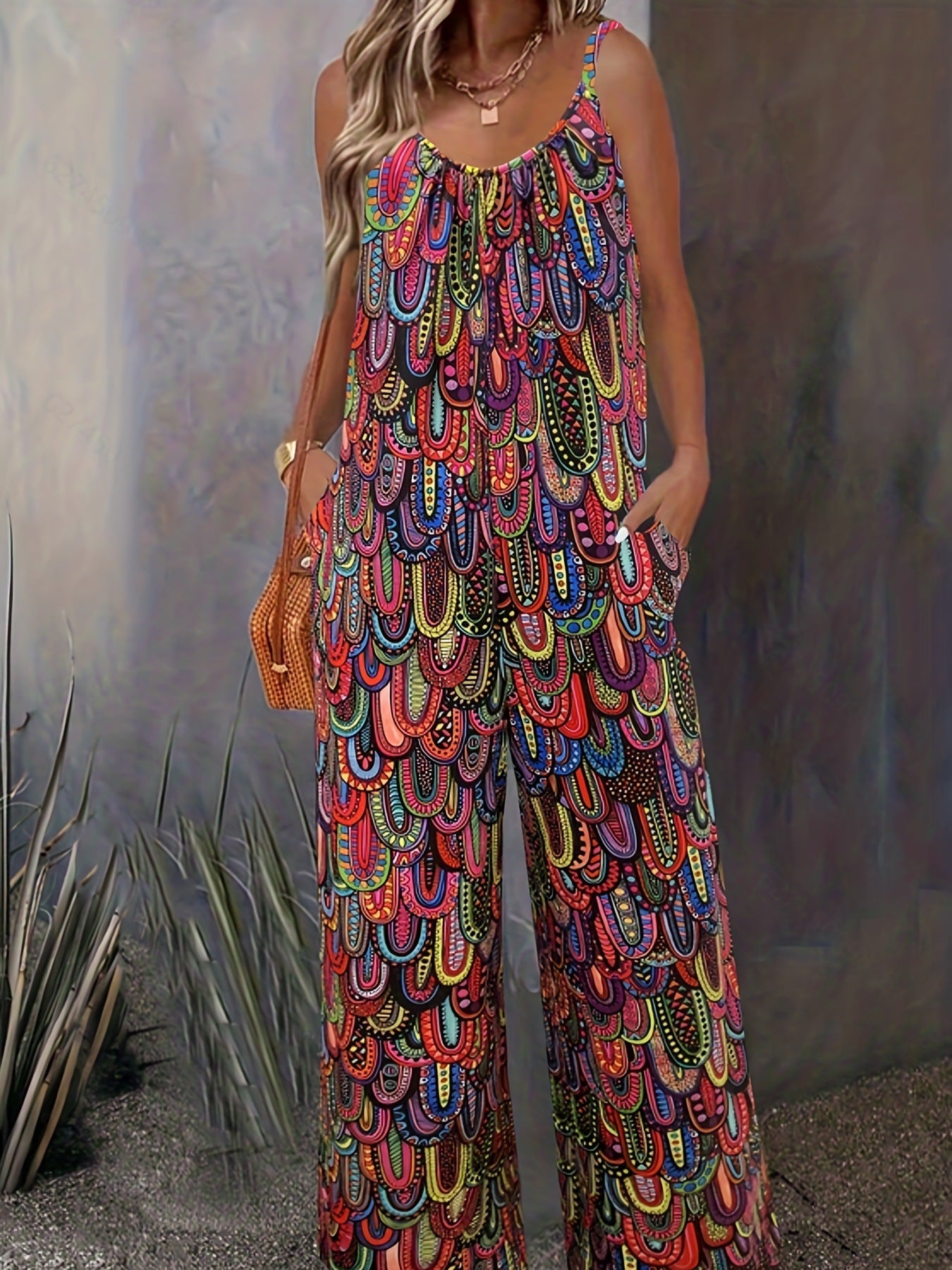 Women's Printed Loose Jumpsuit