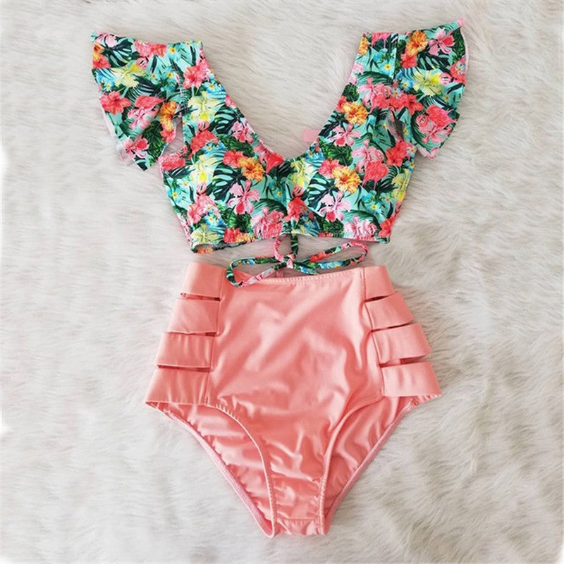 High Waist Bikini Ruffle Swimwear Women Print Sexy Swimsuits