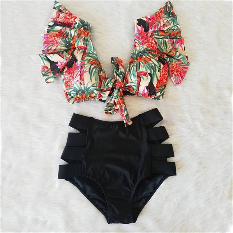 High Waist Bikini Ruffle Swimwear Women Print Sexy Swimsuits