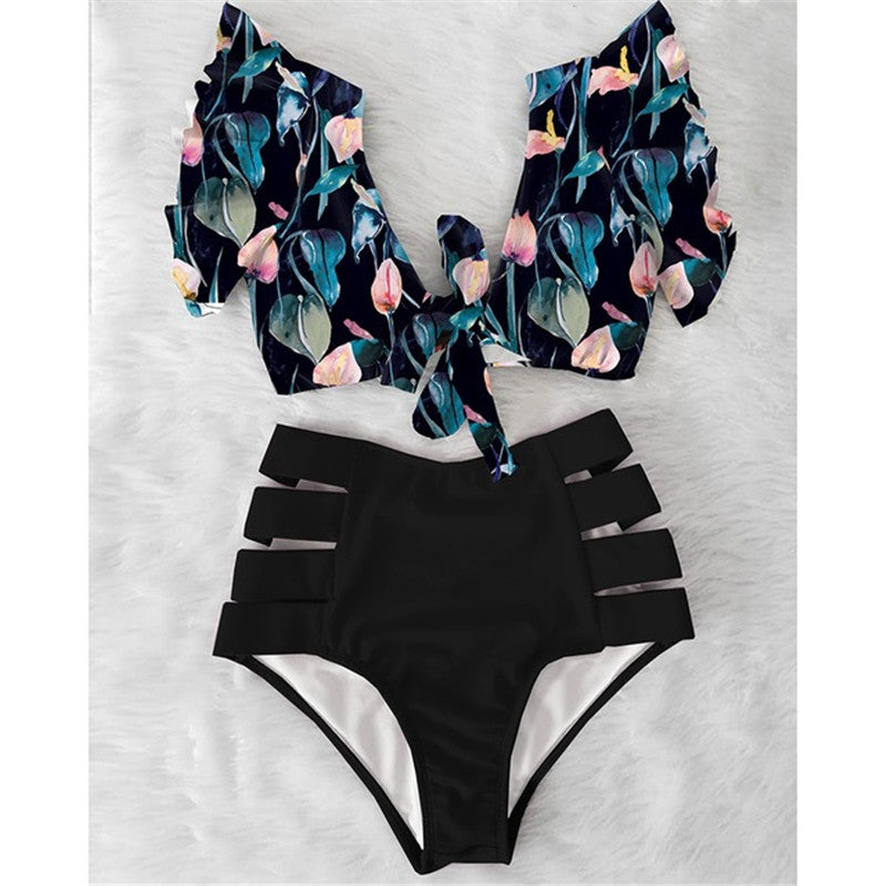 High Waist Bikini Ruffle Swimwear Women Print Sexy Swimsuits