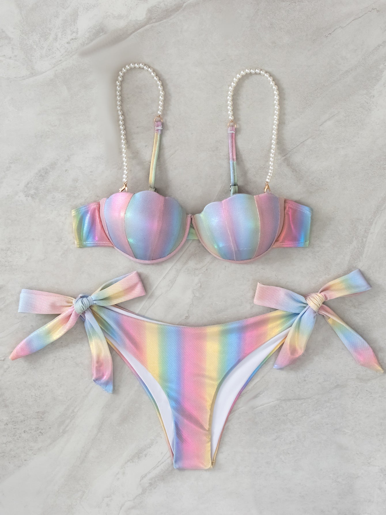 Women's Shell Rainbow Bikini Split Tied Swimsuit