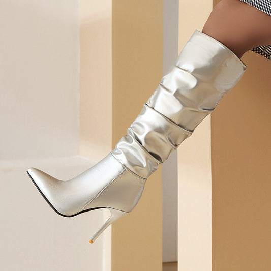 European And American Style Spring And Autumn New Stiletto Gold And Silver Boots