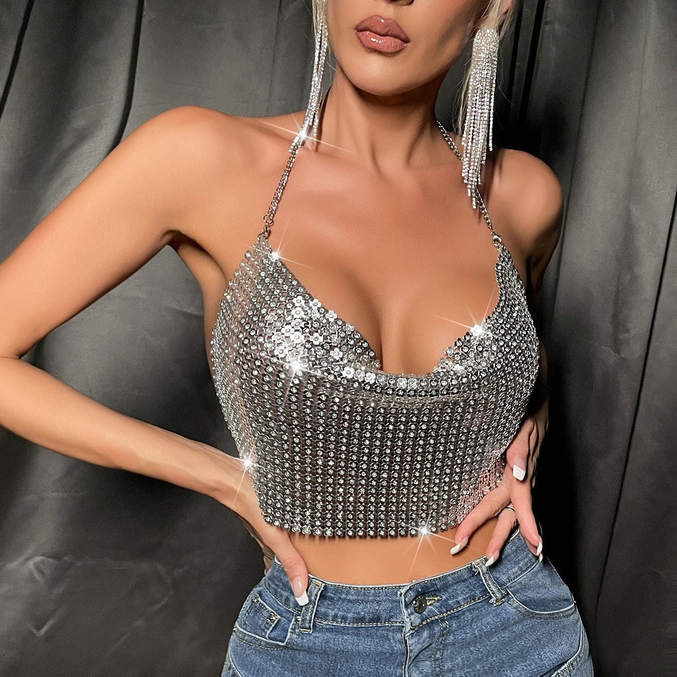 Metal Sequins Sexy Hot Girl Top