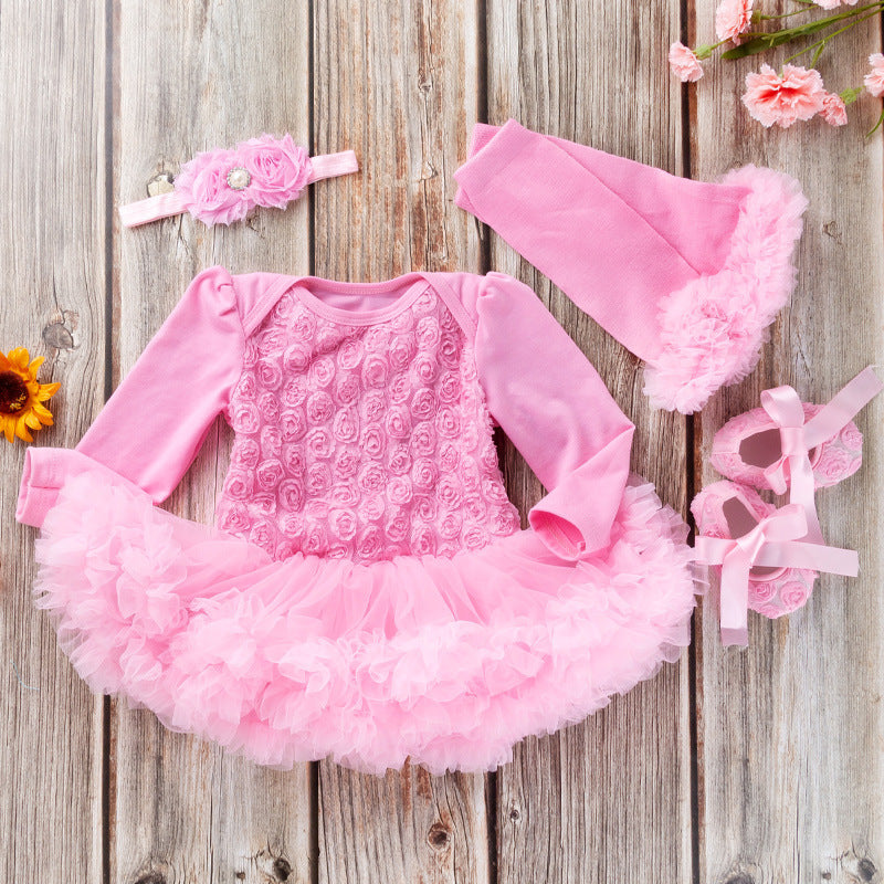 Baby Long Sleeve Compound Rose Romper Dress