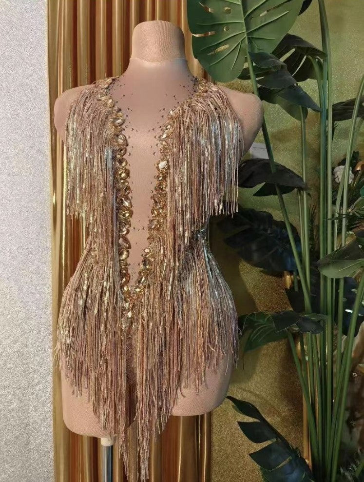 Women's Fashionable Sequins Tassel Rhinestone Dress