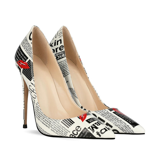 12cm Graffiti Fashion High Heels Women Women's Pointed Toe Stiletto Heels Catwalk Show Shoes