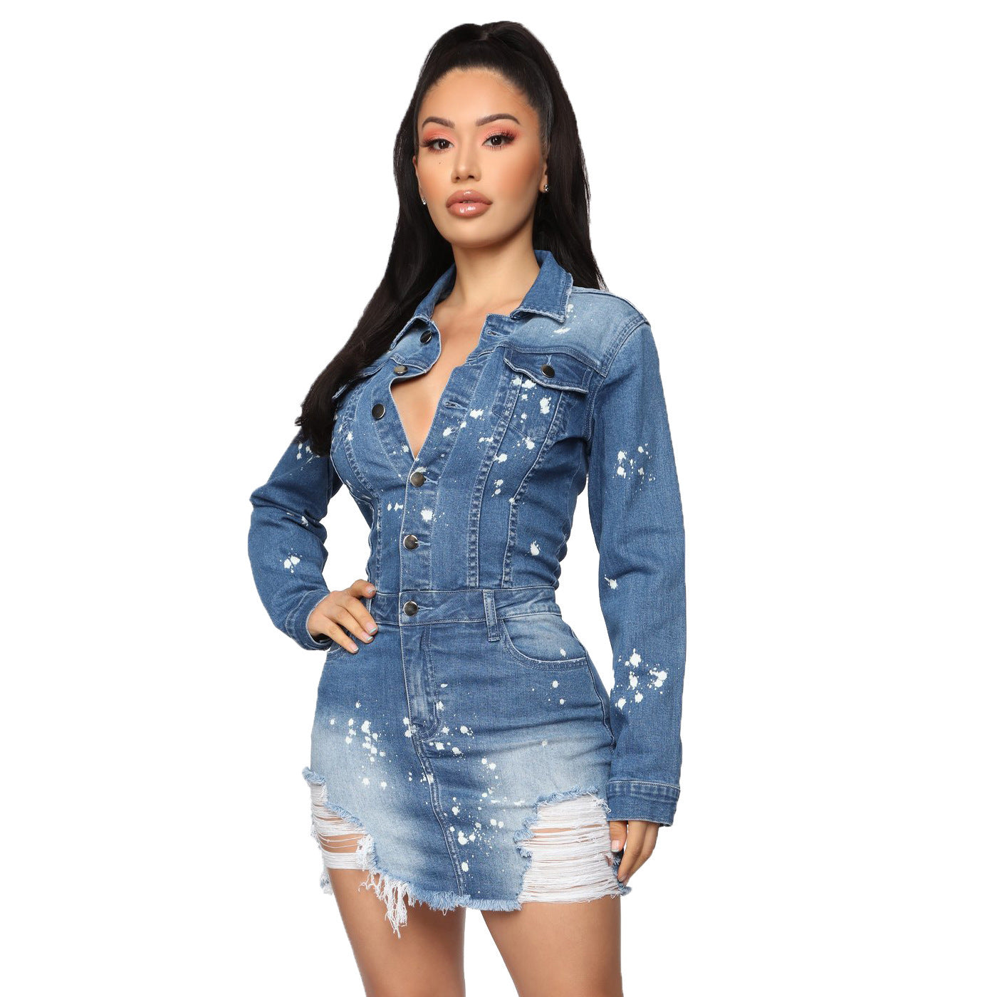 Elastic Breasted Denim Buttocks Dress