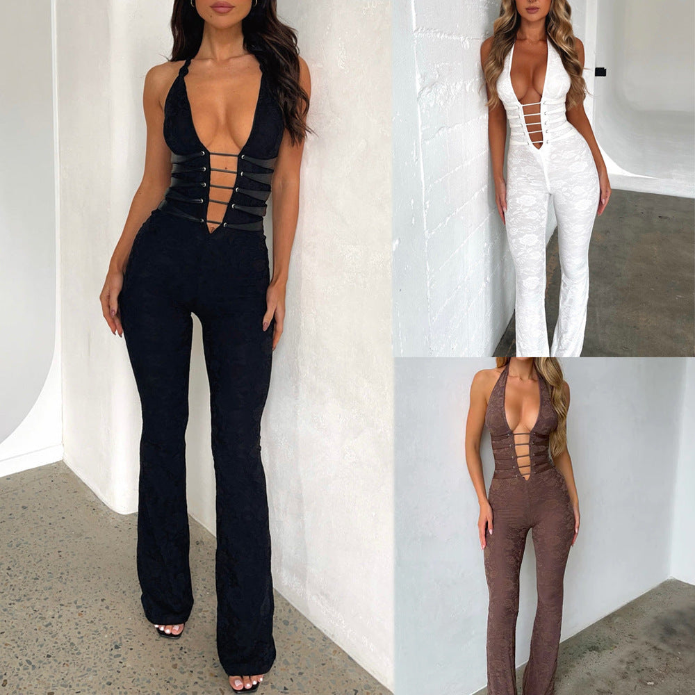 Women's Lace Lash Rope Jumpsuit